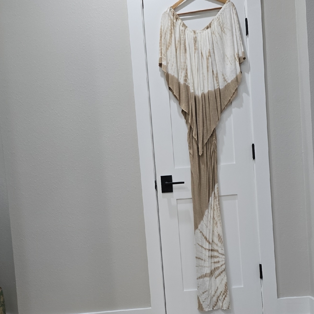 Beige and White Tie-Dye Maxi Dress